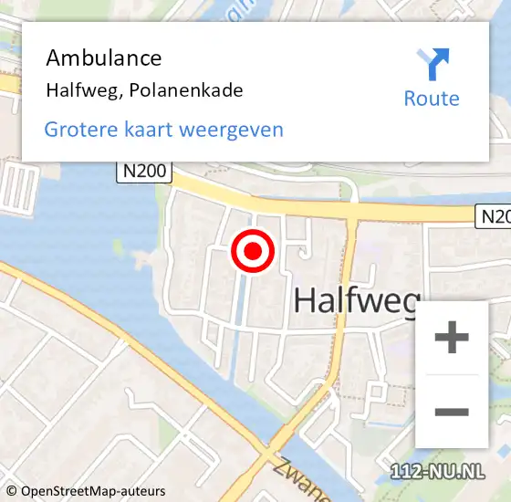 Locatie op kaart van de 112 melding: Ambulance Halfweg, Polanenkade op 5 juli 2021 18:47