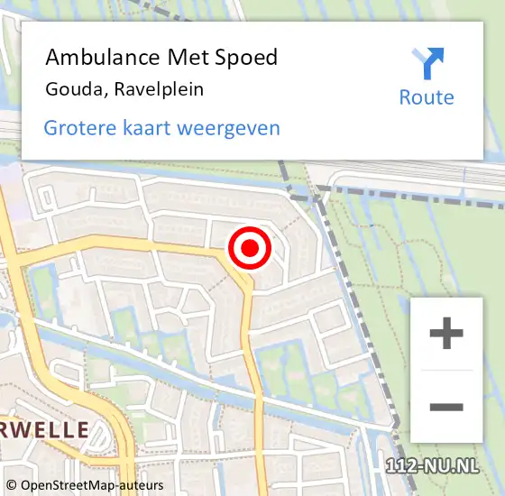 Locatie op kaart van de 112 melding: Ambulance Met Spoed Naar Gouda, Ravelplein op 5 juli 2021 18:52