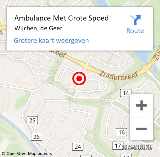 Locatie op kaart van de 112 melding: Ambulance Met Grote Spoed Naar Wijchen, de Geer op 5 juli 2021 18:53