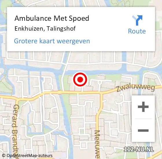 Locatie op kaart van de 112 melding: Ambulance Met Spoed Naar Enkhuizen, Talingshof op 5 juli 2021 19:07