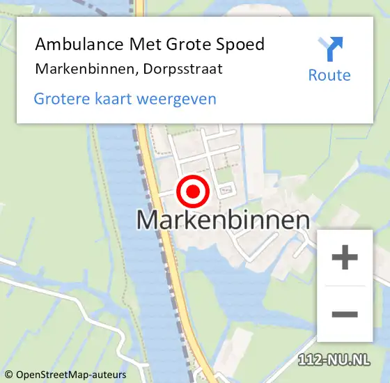 Locatie op kaart van de 112 melding: Ambulance Met Grote Spoed Naar Markenbinnen, Dorpsstraat op 5 juli 2021 19:13