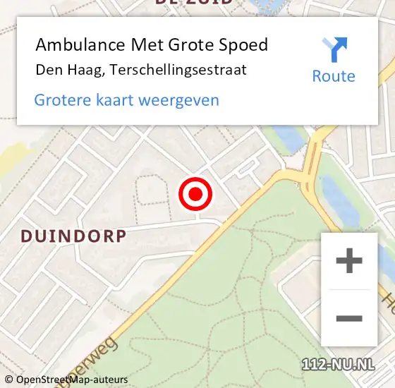 Locatie op kaart van de 112 melding: Ambulance Met Grote Spoed Naar Den Haag, Terschellingsestraat op 5 juli 2021 19:14