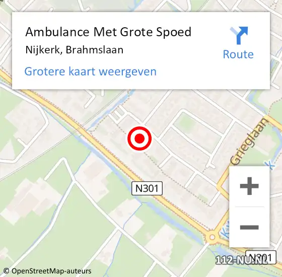 Locatie op kaart van de 112 melding: Ambulance Met Grote Spoed Naar Nijkerk, Brahmslaan op 5 juli 2021 19:57