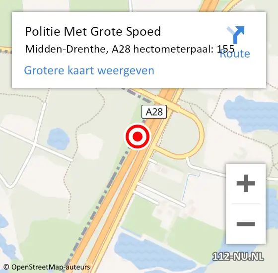 Locatie op kaart van de 112 melding: Politie Met Grote Spoed Naar Midden-Drenthe, A28 hectometerpaal: 155 op 5 juli 2021 20:00