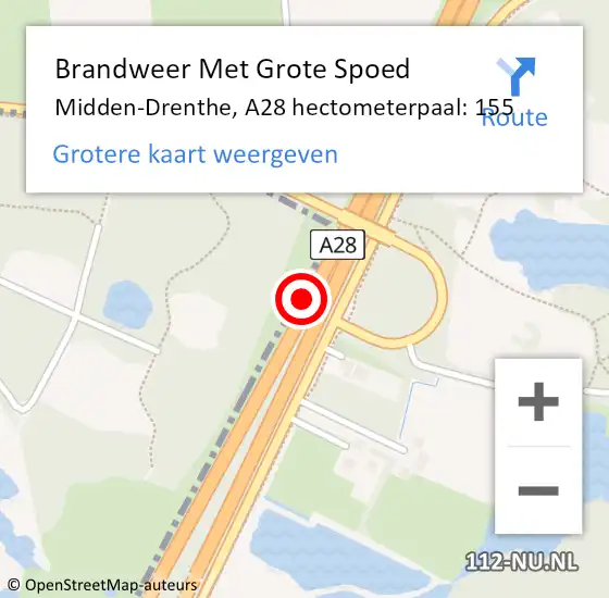 Locatie op kaart van de 112 melding: Brandweer Met Grote Spoed Naar Midden-Drenthe, A28 hectometerpaal: 155 op 5 juli 2021 20:01