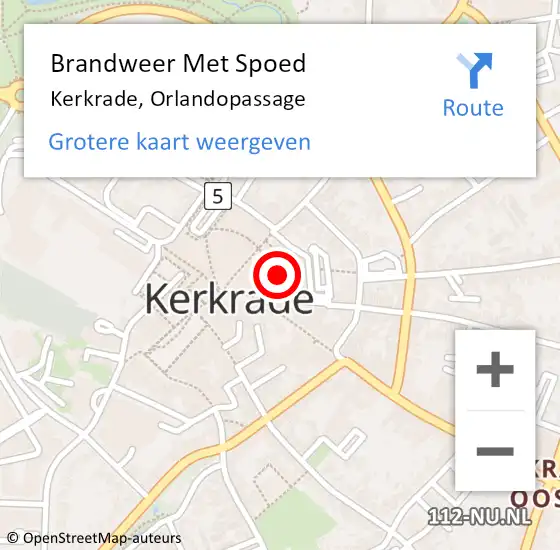 Locatie op kaart van de 112 melding: Brandweer Met Spoed Naar Kerkrade, Orlandopassage op 5 juli 2021 20:19