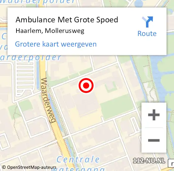 Locatie op kaart van de 112 melding: Ambulance Met Grote Spoed Naar Haarlem, Mollerusweg op 5 juli 2021 20:44