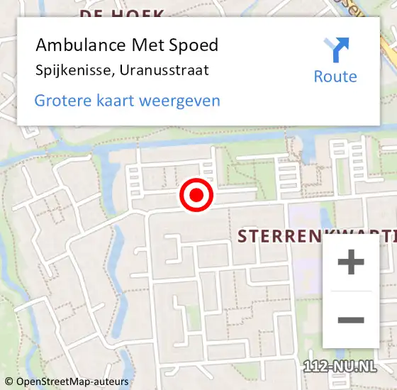 Locatie op kaart van de 112 melding: Ambulance Met Spoed Naar Spijkenisse, Uranusstraat op 5 juli 2021 21:06