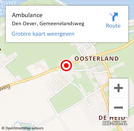 Locatie op kaart van de 112 melding: Ambulance Den Oever, Gemeenelandsweg op 5 juli 2021 21:14