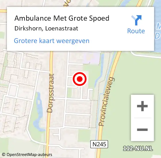 Locatie op kaart van de 112 melding: Ambulance Met Grote Spoed Naar Dirkshorn, Loenastraat op 5 juli 2021 21:26