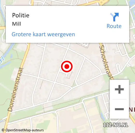 Locatie op kaart van de 112 melding: Politie Mill op 5 juli 2021 21:45