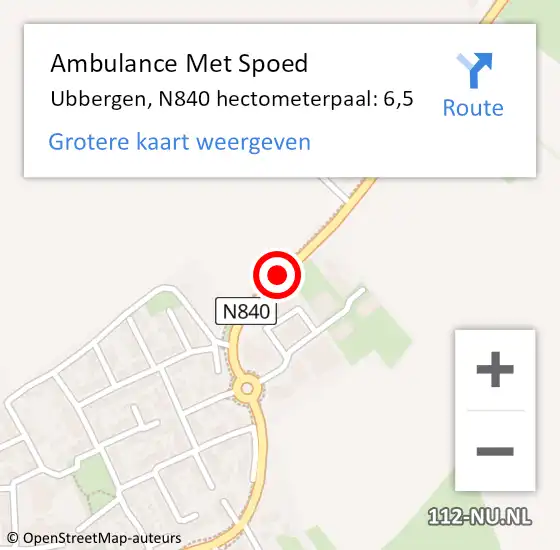 Locatie op kaart van de 112 melding: Ambulance Met Spoed Naar Ubbergen, N840 hectometerpaal: 6,5 op 5 juli 2021 22:06