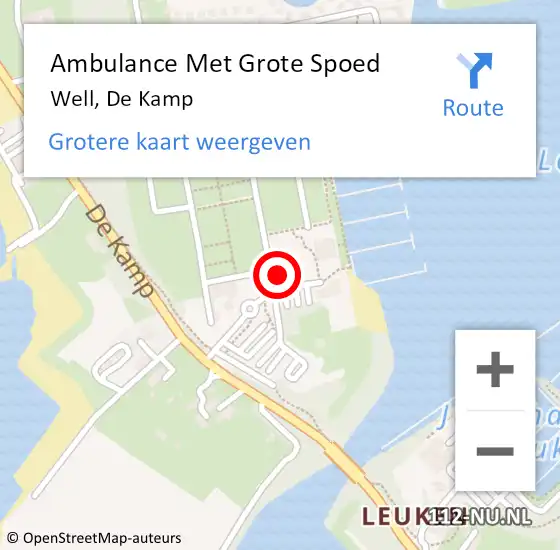 Locatie op kaart van de 112 melding: Ambulance Met Grote Spoed Naar Well, De Kamp op 15 juni 2014 14:02