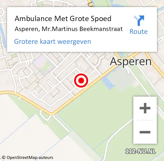 Locatie op kaart van de 112 melding: Ambulance Met Grote Spoed Naar Asperen, Mr.Martinus Beekmanstraat op 5 juli 2021 23:05