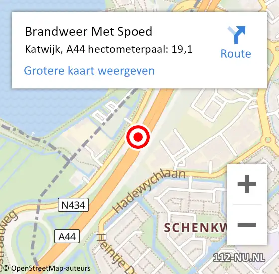 Locatie op kaart van de 112 melding: Brandweer Met Spoed Naar Katwijk, A44 hectometerpaal: 19,1 op 5 juli 2021 23:19