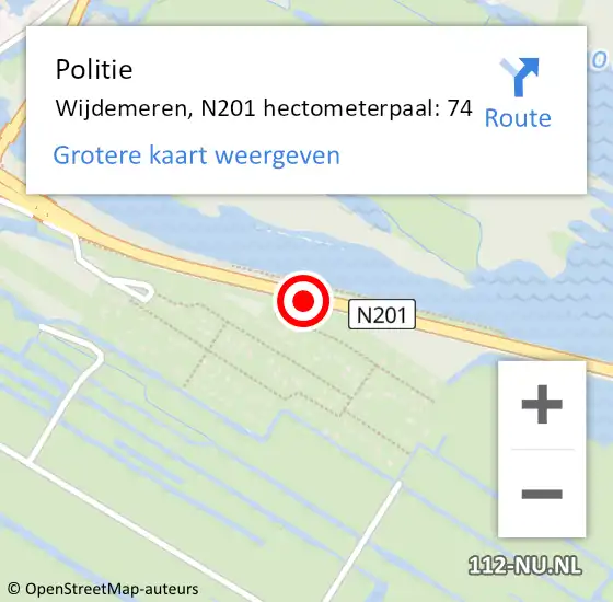 Locatie op kaart van de 112 melding: Politie Wijdemeren, N201 hectometerpaal: 74 op 5 juli 2021 23:44