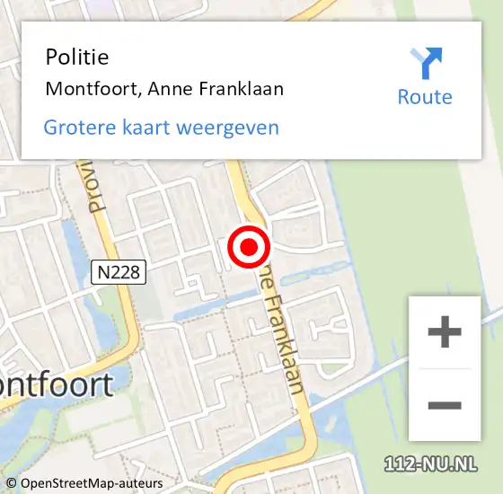 Locatie op kaart van de 112 melding: Politie Montfoort, Anne Franklaan op 15 juni 2014 14:09