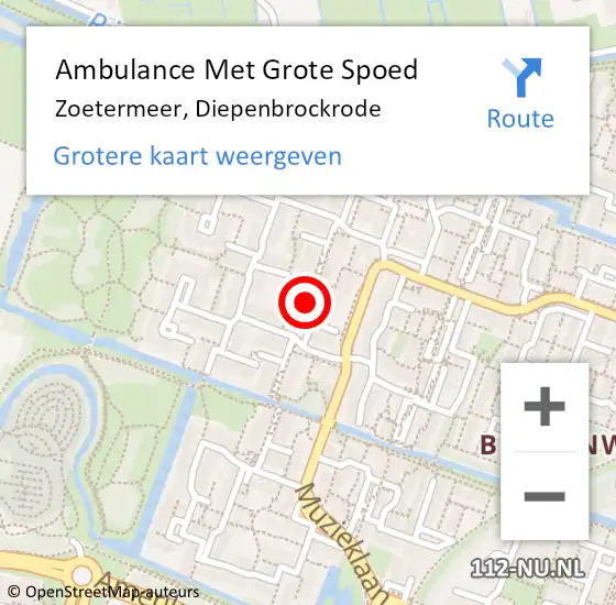 Locatie op kaart van de 112 melding: Ambulance Met Grote Spoed Naar Zoetermeer, Diepenbrockrode op 6 juli 2021 00:30