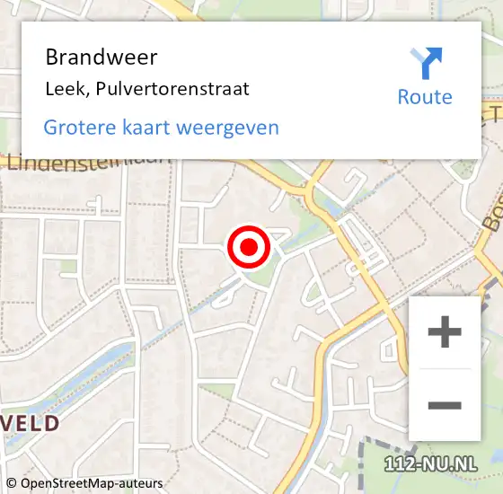 Locatie op kaart van de 112 melding: Brandweer Leek, Pulvertorenstraat op 6 juli 2021 01:55