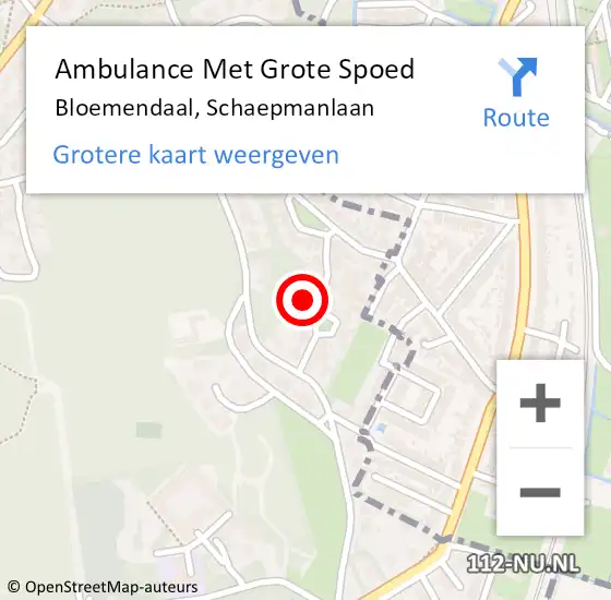 Locatie op kaart van de 112 melding: Ambulance Met Grote Spoed Naar Bloemendaal, Schaepmanlaan op 6 juli 2021 02:56