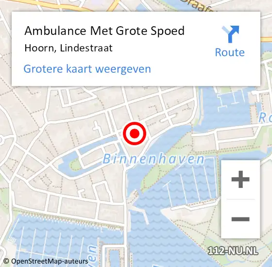 Locatie op kaart van de 112 melding: Ambulance Met Grote Spoed Naar Hoorn, Lindestraat op 6 juli 2021 04:18