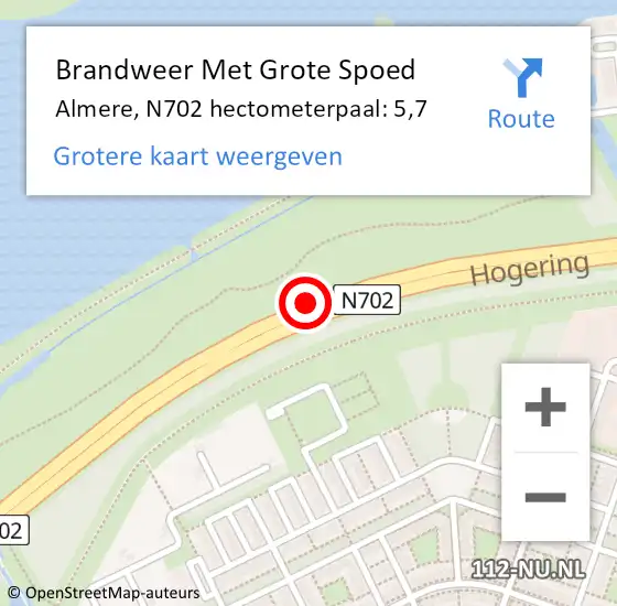 Locatie op kaart van de 112 melding: Brandweer Met Grote Spoed Naar Almere, N702 hectometerpaal: 5,7 op 6 juli 2021 04:29