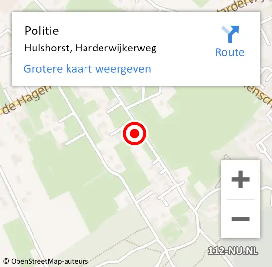 Locatie op kaart van de 112 melding: Politie Hulshorst, Harderwijkerweg op 6 juli 2021 05:40