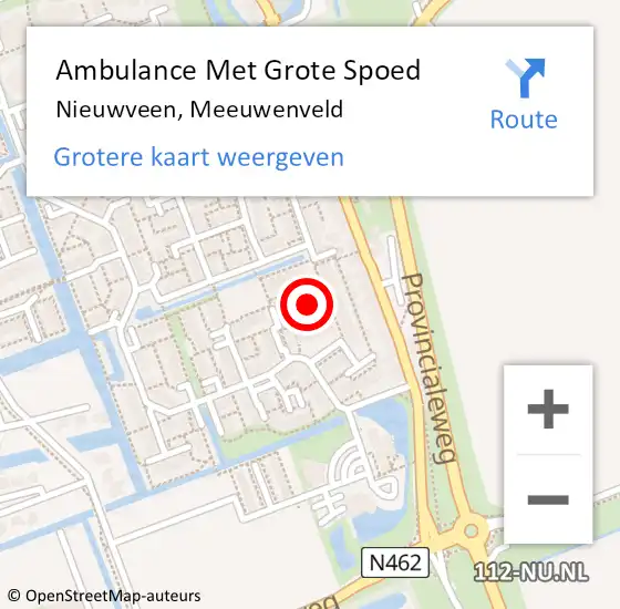 Locatie op kaart van de 112 melding: Ambulance Met Grote Spoed Naar Nieuwveen, Meeuwenveld op 6 juli 2021 06:37