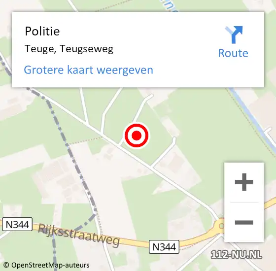 Locatie op kaart van de 112 melding: Politie Teuge, Teugseweg op 6 juli 2021 06:49