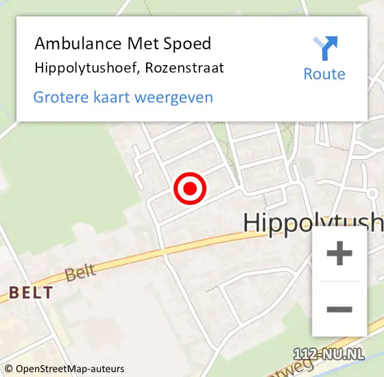 Locatie op kaart van de 112 melding: Ambulance Met Spoed Naar Hippolytushoef, Rozenstraat op 6 juli 2021 07:38