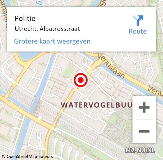 Locatie op kaart van de 112 melding: Politie Utrecht, Albatrosstraat op 6 juli 2021 08:08