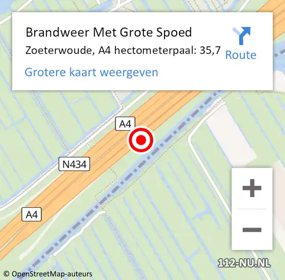 Locatie op kaart van de 112 melding: Brandweer Met Grote Spoed Naar Zoeterwoude, A4 hectometerpaal: 35,7 op 6 juli 2021 08:23