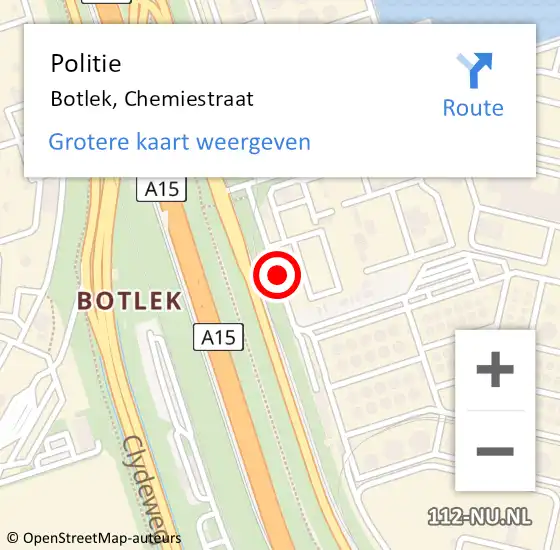 Locatie op kaart van de 112 melding: Politie Botlek, Chemiestraat op 6 juli 2021 08:26