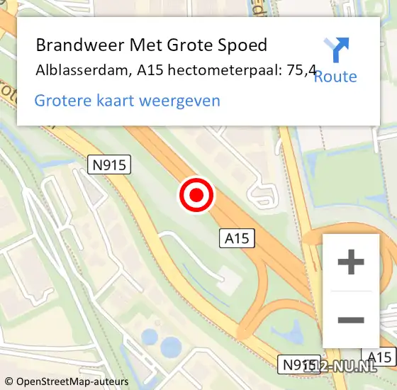 Locatie op kaart van de 112 melding: Brandweer Met Grote Spoed Naar Alblasserdam, A15 hectometerpaal: 75,4 op 6 juli 2021 08:51