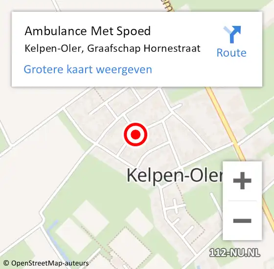 Locatie op kaart van de 112 melding: Ambulance Met Spoed Naar Kelpen-Oler, Graafschap Hornestraat op 6 juli 2021 09:23