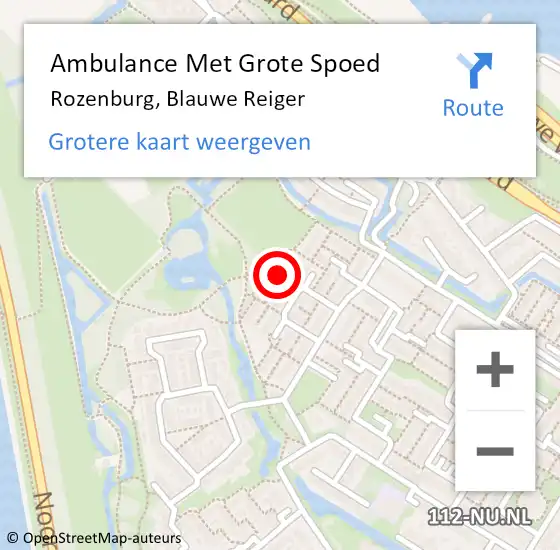 Locatie op kaart van de 112 melding: Ambulance Met Grote Spoed Naar Rozenburg, Blauwe Reiger op 6 juli 2021 09:25