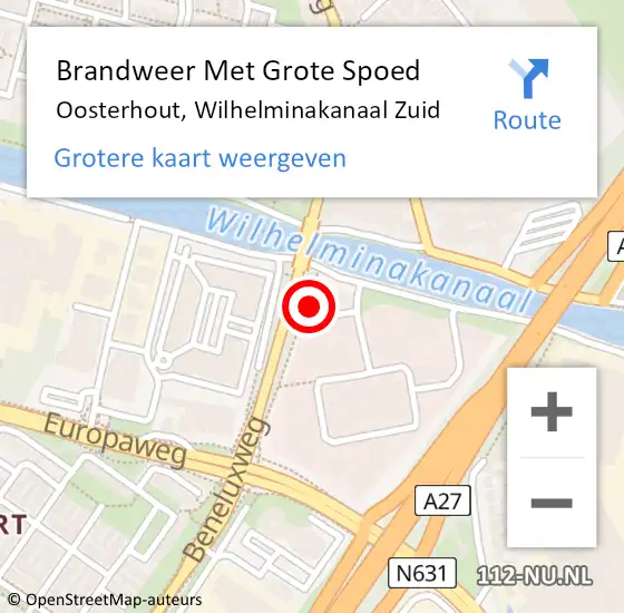 Locatie op kaart van de 112 melding: Brandweer Met Grote Spoed Naar Oosterhout, Wilhelminakanaal Zuid op 6 juli 2021 09:32