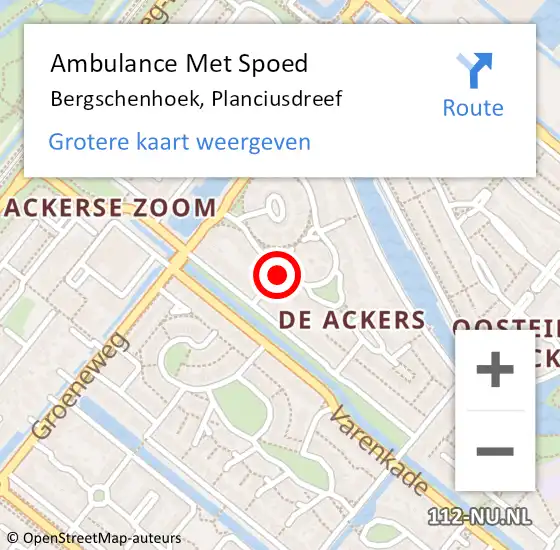 Locatie op kaart van de 112 melding: Ambulance Met Spoed Naar Bergschenhoek, Planciusdreef op 6 juli 2021 09:38