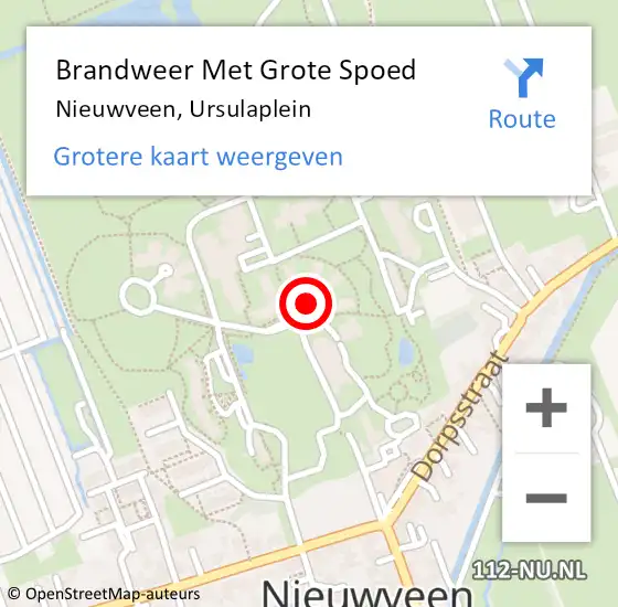 Locatie op kaart van de 112 melding: Brandweer Met Grote Spoed Naar Nieuwveen, Ursulaplein op 6 juli 2021 09:45