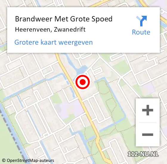 Locatie op kaart van de 112 melding: Brandweer Met Grote Spoed Naar Heerenveen, Zwanedrift op 6 juli 2021 09:48