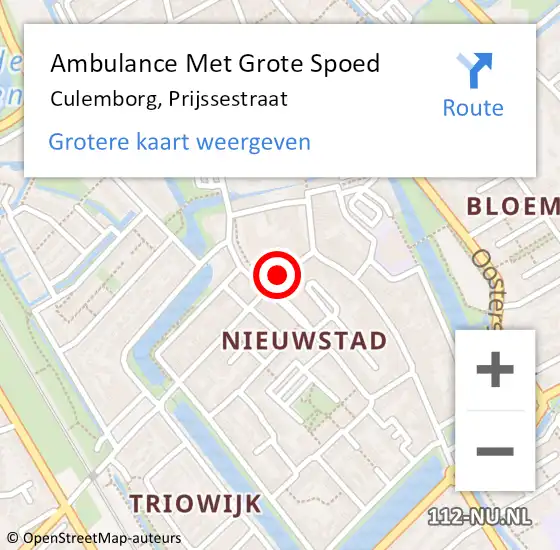 Locatie op kaart van de 112 melding: Ambulance Met Grote Spoed Naar Culemborg, Prijssestraat op 6 juli 2021 09:51