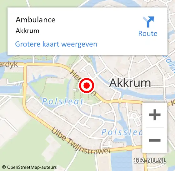 Locatie op kaart van de 112 melding: Ambulance Akkrum op 6 juli 2021 11:24