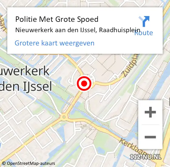 Locatie op kaart van de 112 melding: Politie Met Grote Spoed Naar Nieuwerkerk aan den IJssel, Raadhuisplein op 6 juli 2021 11:37