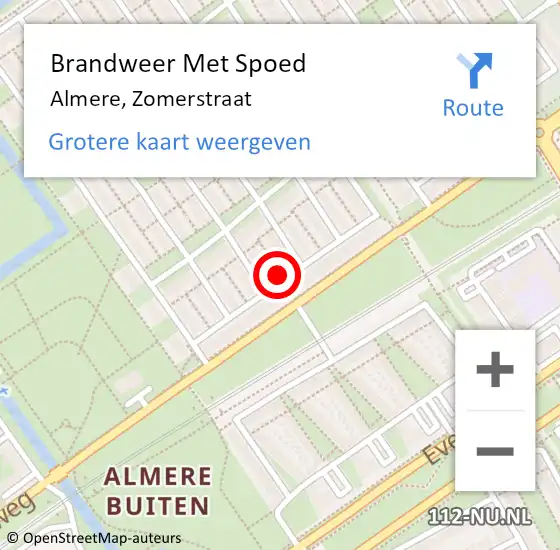 Locatie op kaart van de 112 melding: Brandweer Met Spoed Naar Almere, Zomerstraat op 6 juli 2021 11:47