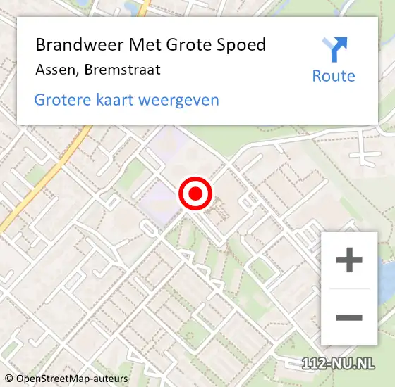 Locatie op kaart van de 112 melding: Brandweer Met Grote Spoed Naar Assen, Bremstraat op 6 juli 2021 11:52