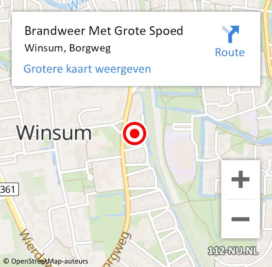 Locatie op kaart van de 112 melding: Brandweer Met Grote Spoed Naar Winsum, Borgweg op 6 juli 2021 12:15