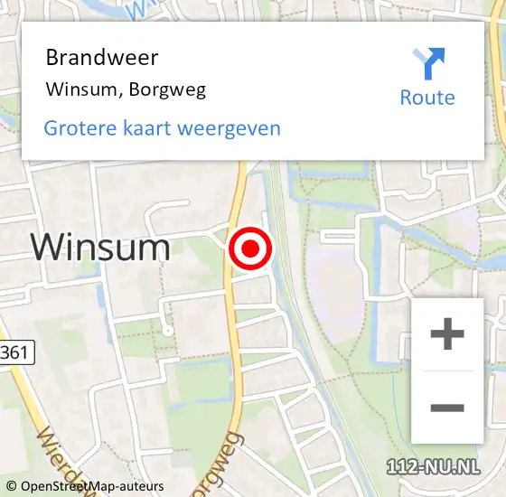 Locatie op kaart van de 112 melding: Brandweer Winsum, Borgweg op 6 juli 2021 12:19