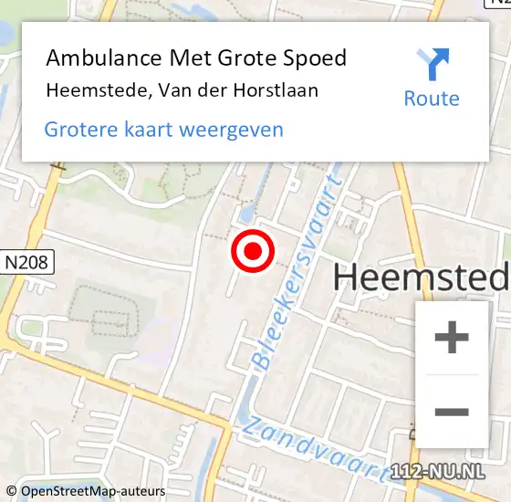 Locatie op kaart van de 112 melding: Ambulance Met Grote Spoed Naar Heemstede, Van der Horstlaan op 6 juli 2021 12:34