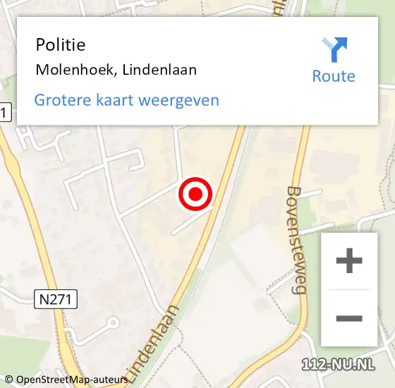 Locatie op kaart van de 112 melding: Politie Molenhoek, Lindenlaan op 6 juli 2021 12:53