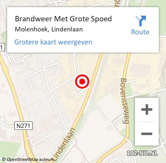 Locatie op kaart van de 112 melding: Brandweer Met Grote Spoed Naar Molenhoek, Lindenlaan op 6 juli 2021 12:53